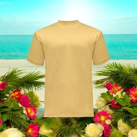 BAGAZIO MEN'S SOLID BUTTER CREW NECK TEE WITH RIBBED COLLAR AND SLEEVE. BM1145 - Picture 1 of 3